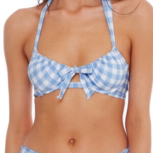 Isabella Rose Chambray Chateau Checkered Halter Swim Top Sz M NWT